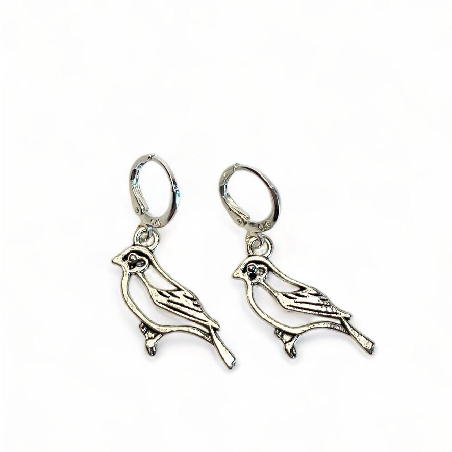 Bird Robin Earrings Sterling Silver Hoops Huggies 1 Inch Drop Y2k 16$